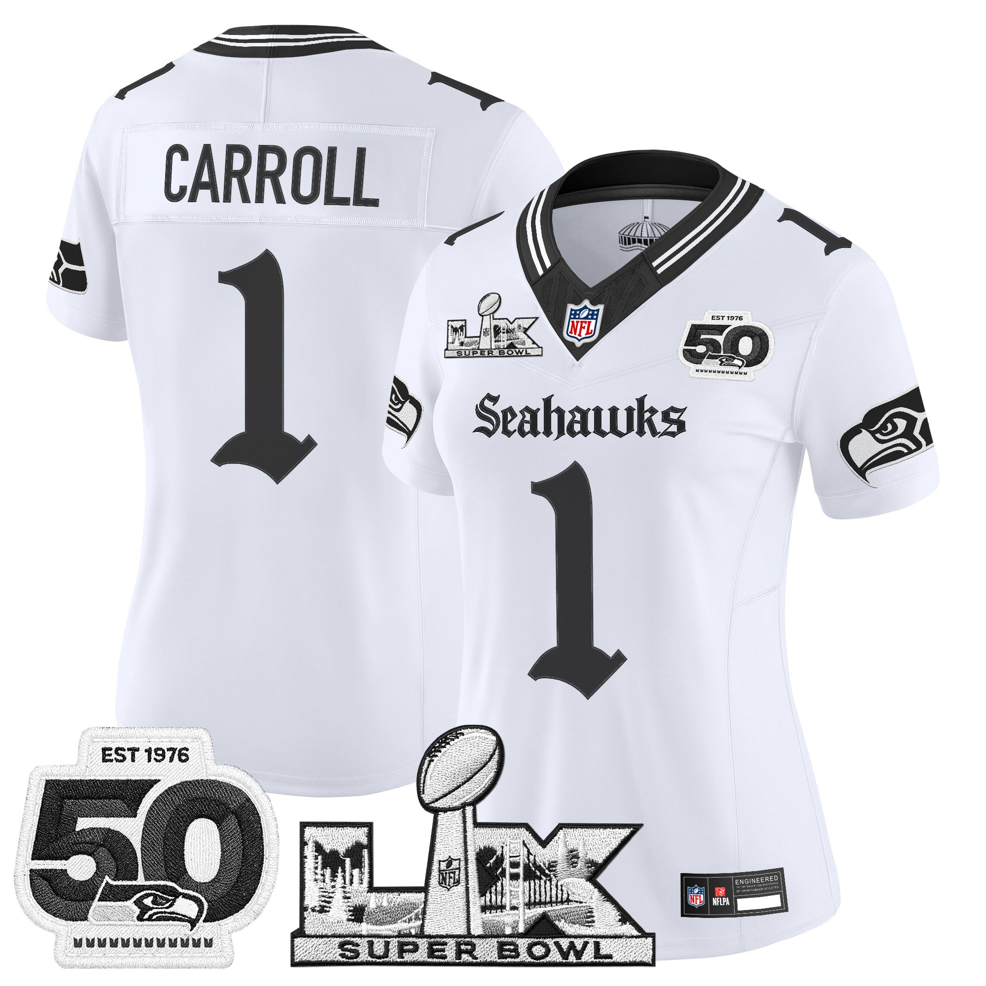 Women's Seattle Seahawks "Super Bowl LX & 50th Patch" Vapor Limited Jersey - Gothic Edition - All Stitched - Image 13