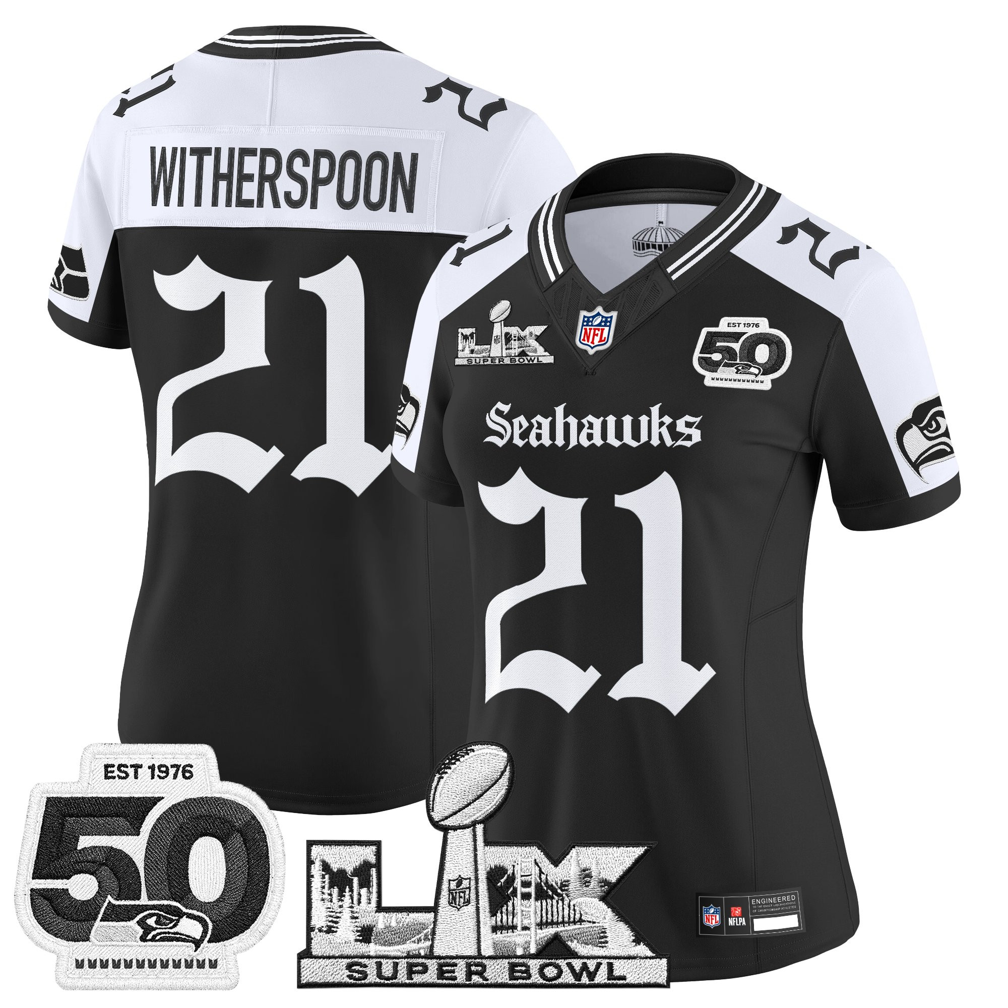 Women's Seattle Seahawks "Super Bowl LX & 50th Patch" Vapor Limited Jersey - Gothic Edition - All Stitched - Image 23