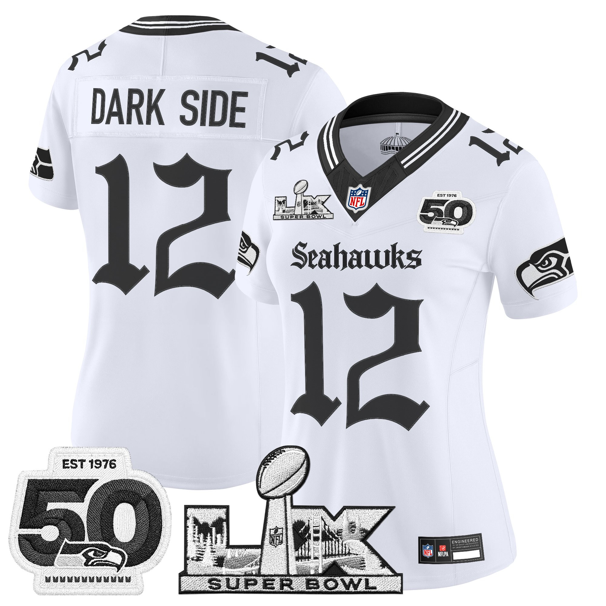 Women's Seattle Seahawks "Super Bowl LX & 50th Patch" Vapor Limited Jersey - Gothic Edition - All Stitched - Image 18
