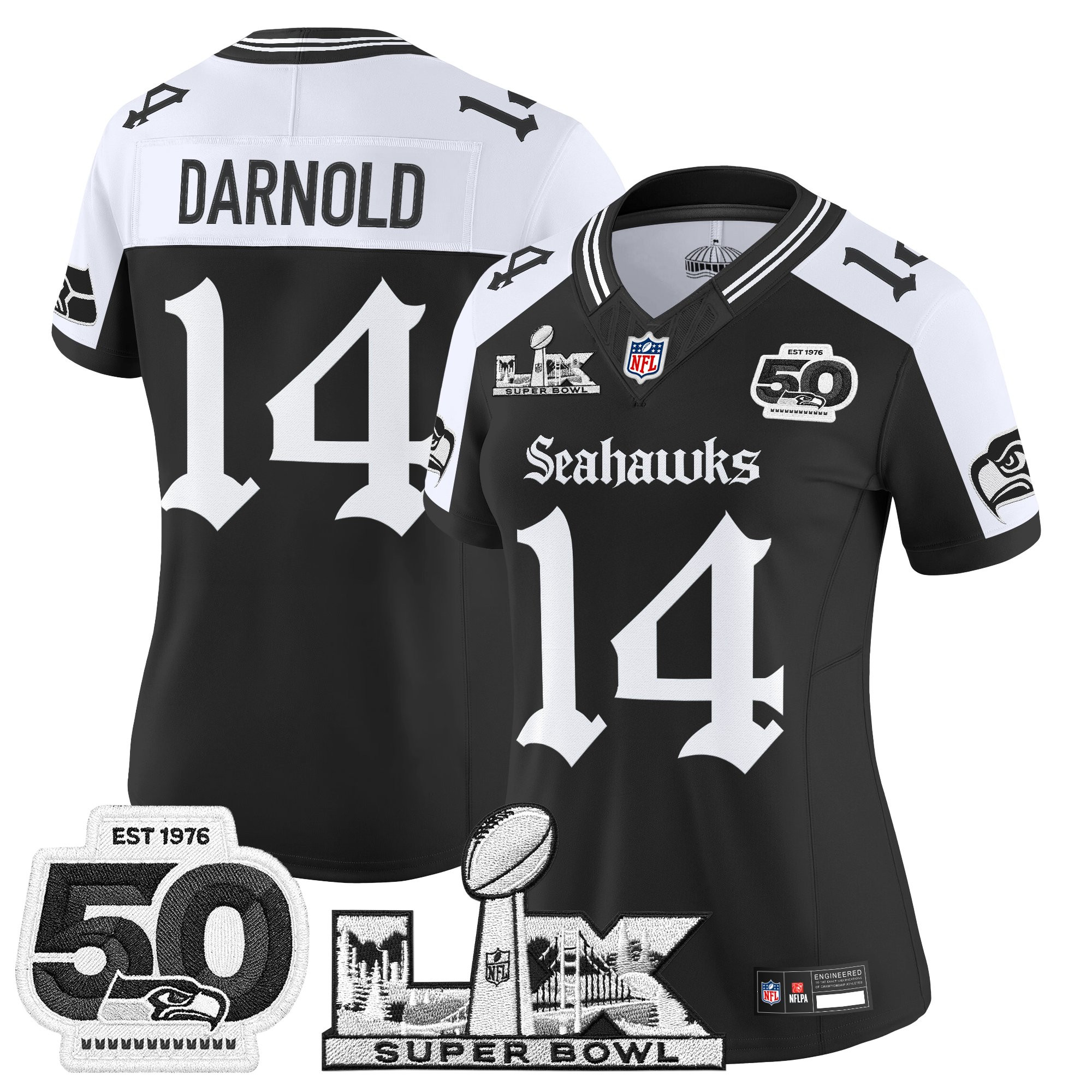 Women's Seattle Seahawks "Super Bowl LX & 50th Patch" Vapor Limited Jersey - Gothic Edition - All Stitched - Image 19
