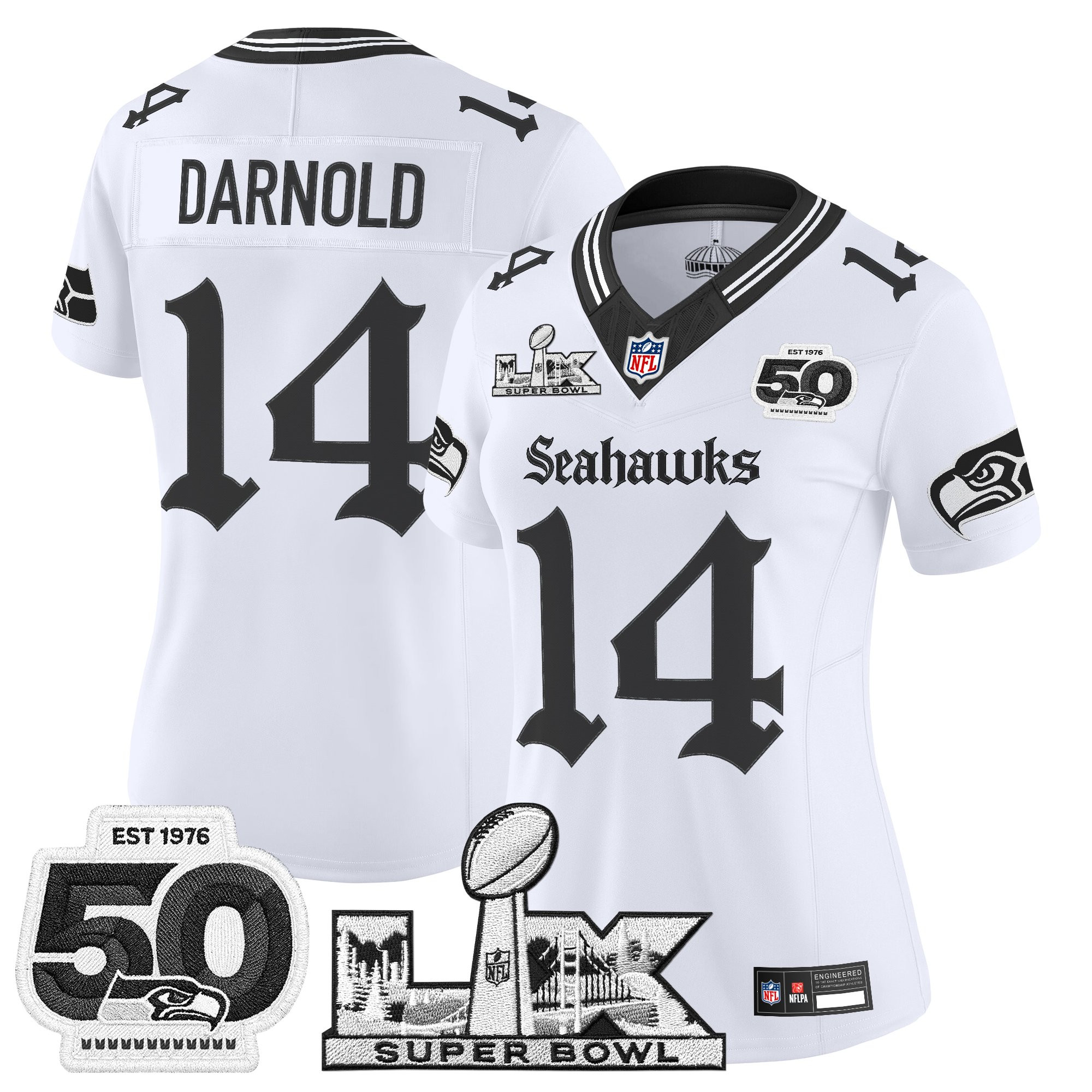 Women's Seattle Seahawks "Super Bowl LX & 50th Patch" Vapor Limited Jersey - Gothic Edition - All Stitched - Image 10
