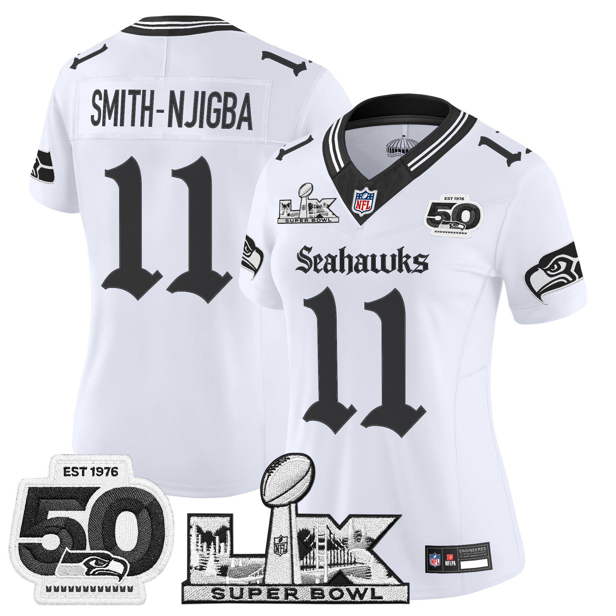 Women's Seattle Seahawks "Super Bowl LX & 50th Patch" Vapor Limited Jersey - Gothic Edition - All Stitched - Image 12