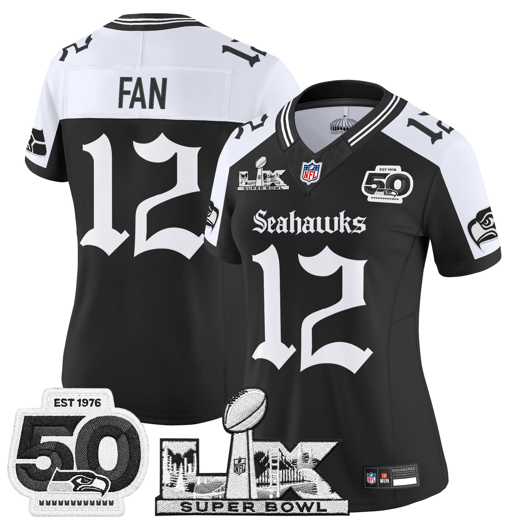 Women's Seattle Seahawks "Super Bowl LX & 50th Patch" Vapor Limited Jersey - Gothic Edition - All Stitched - Image 26
