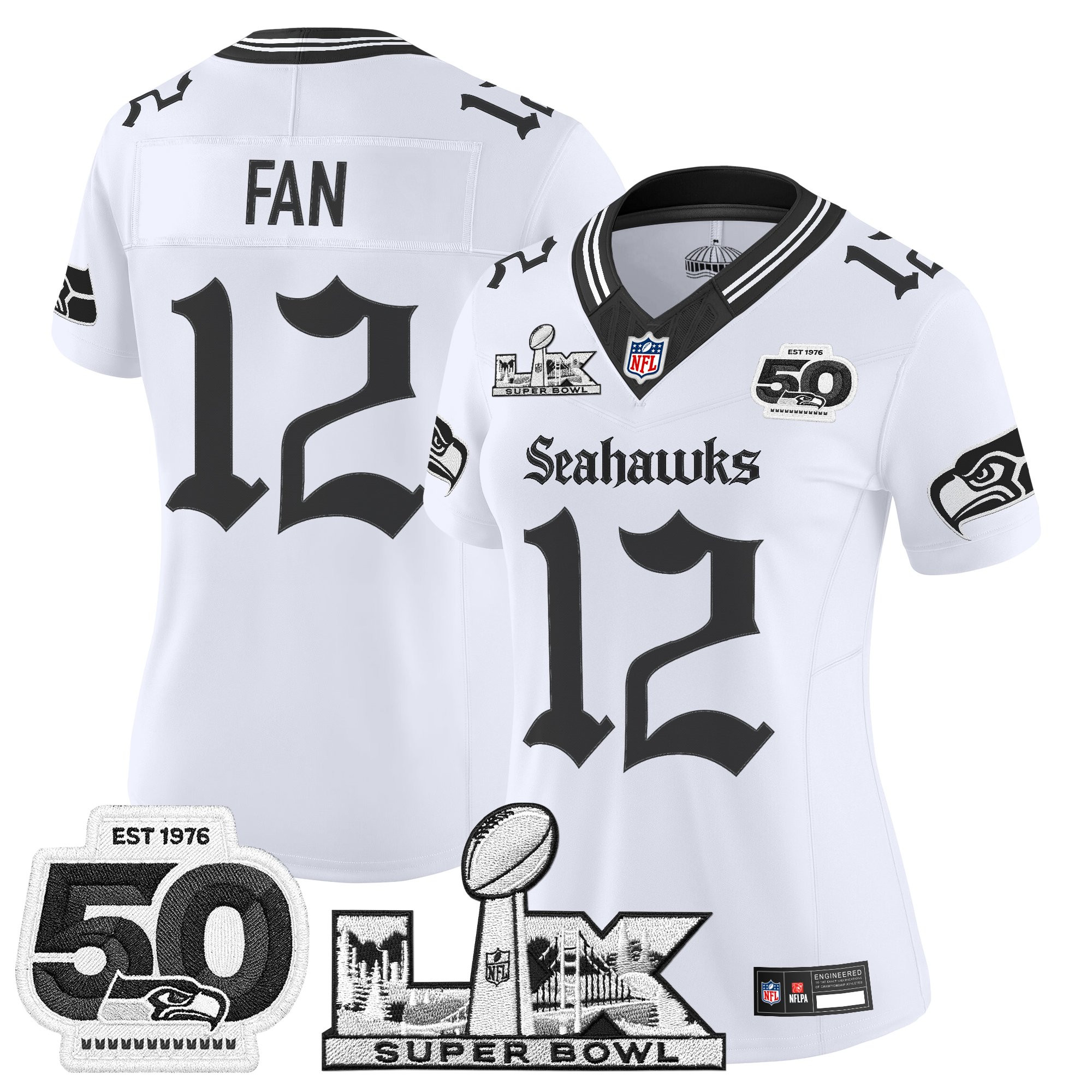 Women's Seattle Seahawks "Super Bowl LX & 50th Patch" Vapor Limited Jersey - Gothic Edition - All Stitched - Image 17