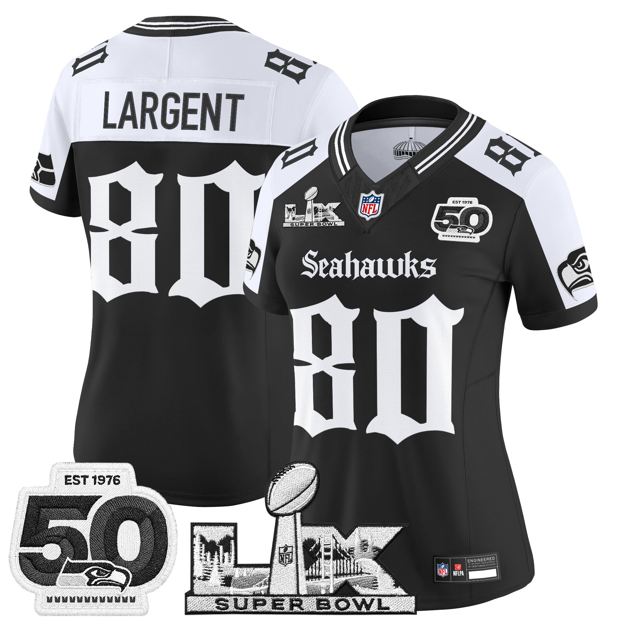 Women's Seattle Seahawks "Super Bowl LX & 50th Patch" Vapor Limited Jersey - Gothic Edition - All Stitched - Image 25