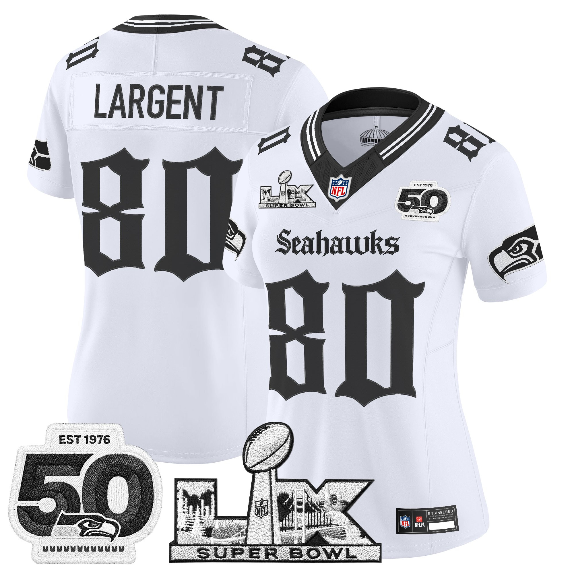 Women's Seattle Seahawks "Super Bowl LX & 50th Patch" Vapor Limited Jersey - Gothic Edition - All Stitched - Image 16