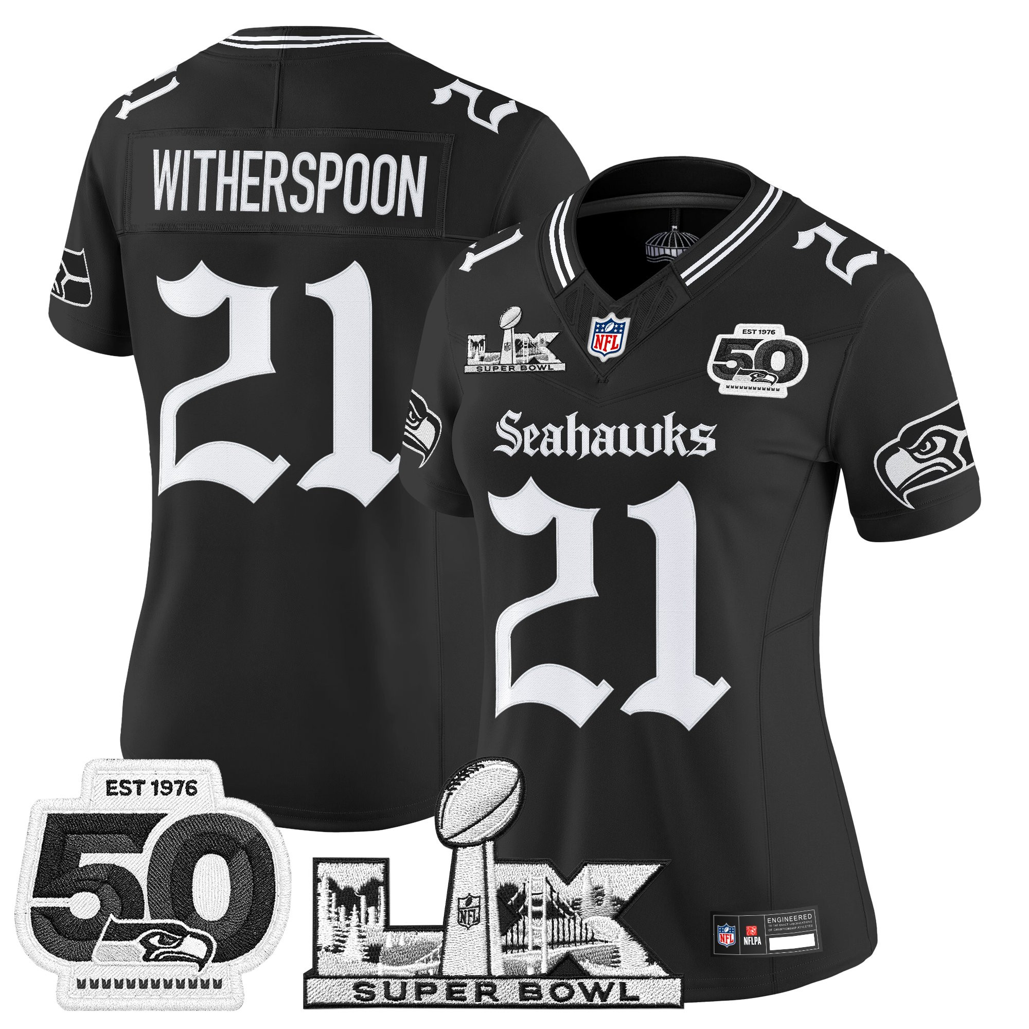 Women's Seattle Seahawks "Super Bowl LX & 50th Patch" Vapor Limited Jersey - Gothic Edition - All Stitched - Image 5
