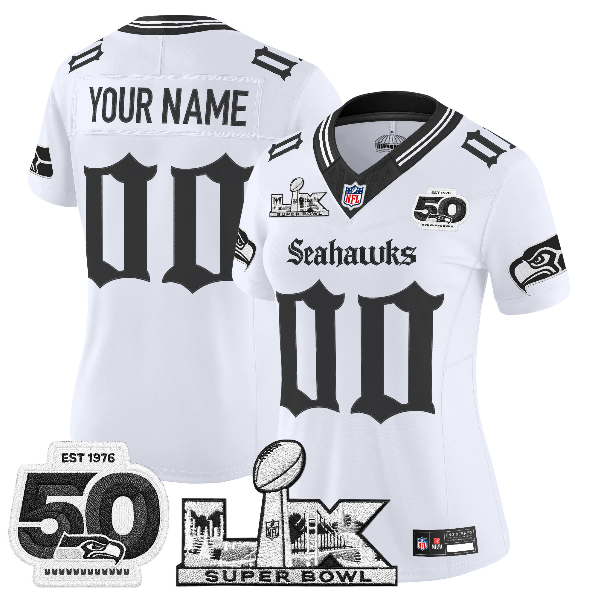 Seattle Seahawks "Super Bowl LX & 50th Patch" Vapor Limited Custom Jersey - Gothic Edition - All Stitched - Image 5