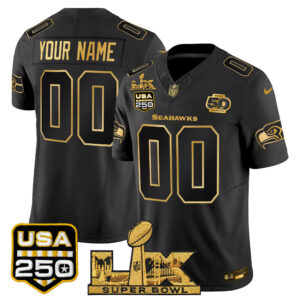 Seattle Seahawks "Super Bowl LX & United States 250th Anniversary Patch" Gold Vapor Limited Custom Jersey - All Stitched