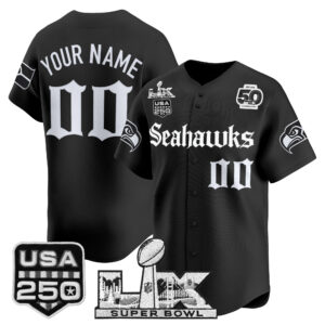 Seattle Seahawks “Super Bowl LX & 50th Patch” Vapor Baseball Custom Jersey - Gothic Edition - All Stitched