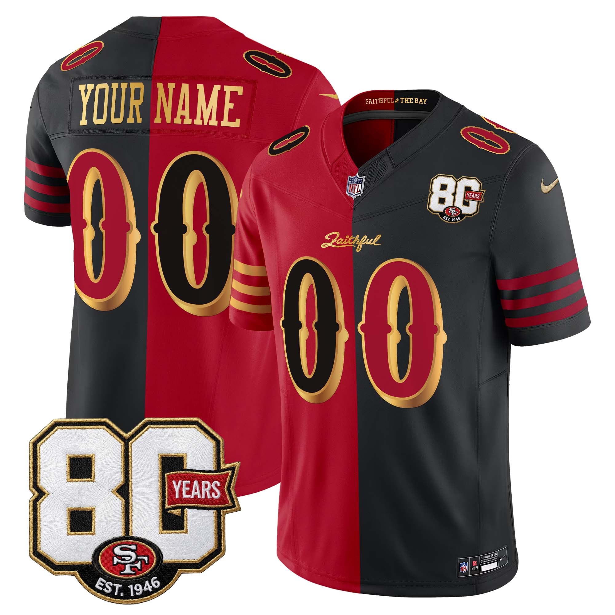 San Francisco 49ers 80th Anniversary Patch Vapor Limited Custom Jersey - Rivalries Edition - All Stitched - Image 2